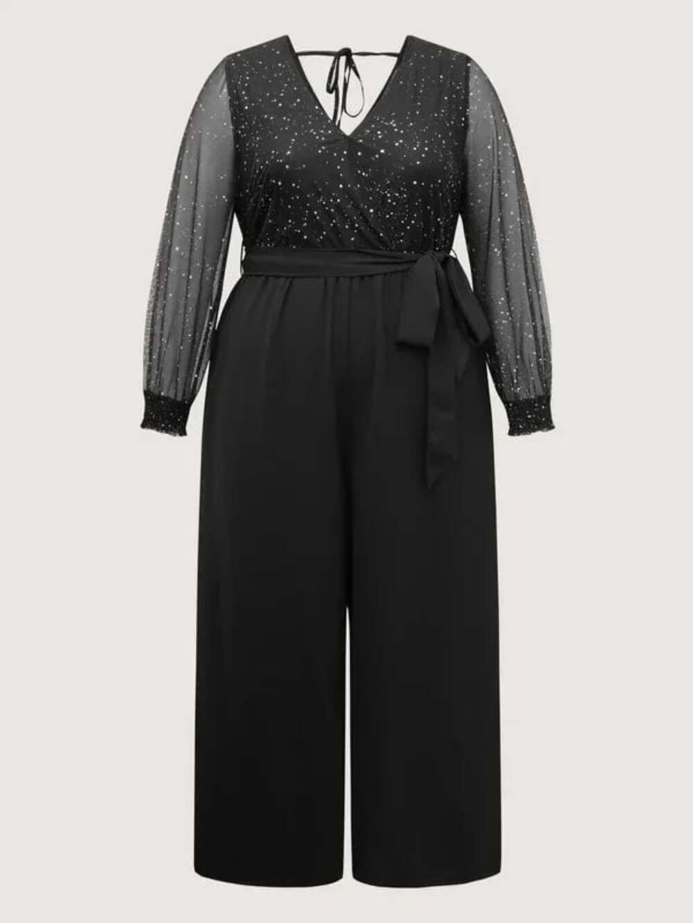 Plus Size 1X 14-16 Black Glitter Neckline Petal Flowy Hem Jumpsuit NWT - Picture 7 of 7